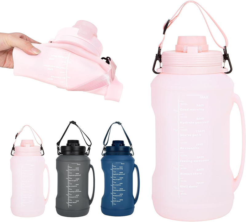 Collapsible Water Bottle Foldable Silicone Travel Motivational Drink Lightweight