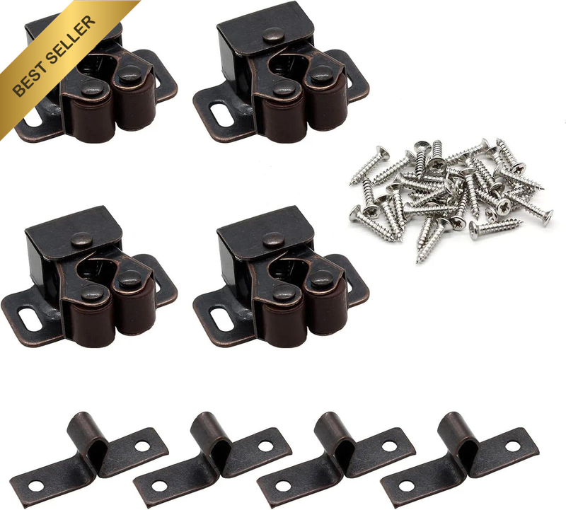 Double Roller Catch Latch for Cabinet and Wardrobe Doors, Durable Hardware with