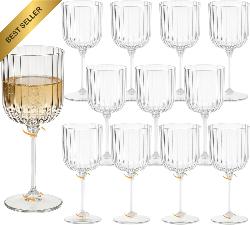 Detachable Clear Wine Glasses 330Ml Tulip Shaped Ribbed Stemware Transparent Glo