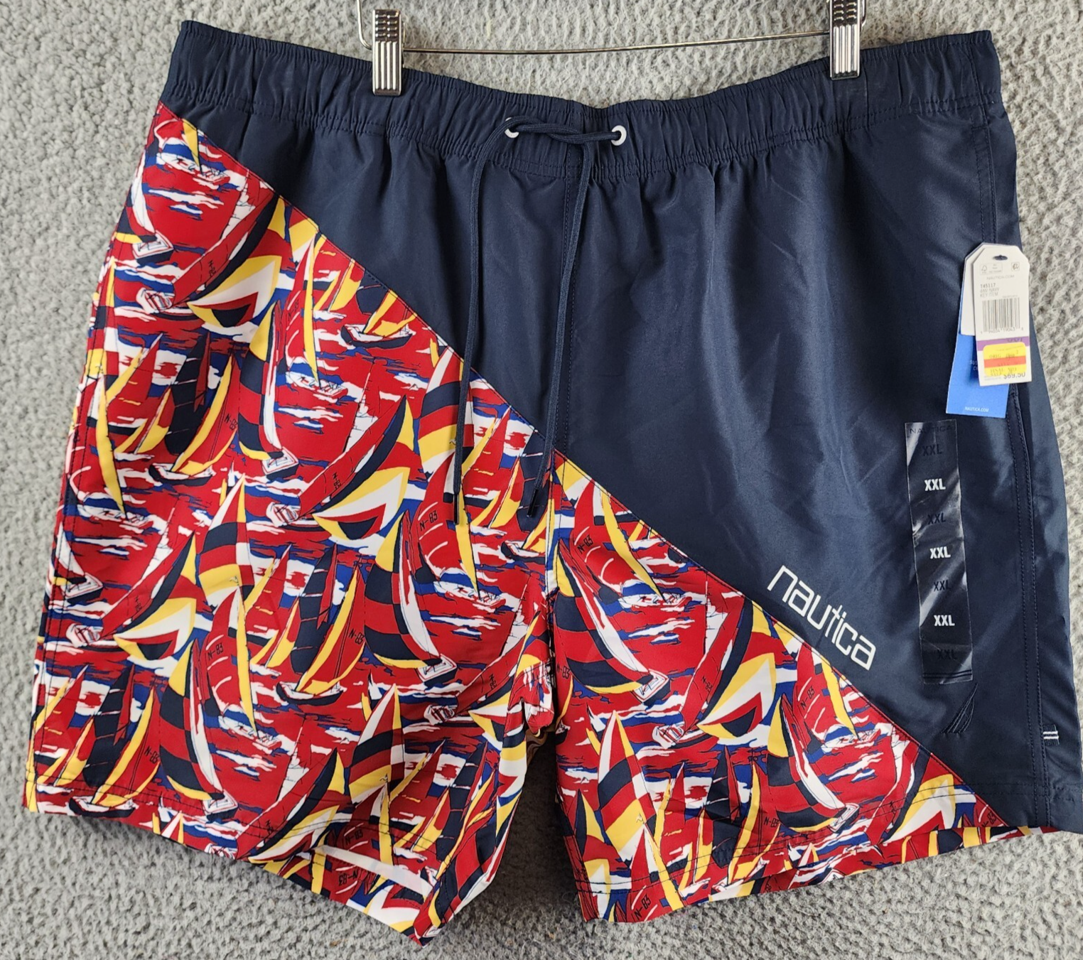 Nautica Heritage Diagonal Full Elastic Waist Swim Trunks Men's XXL Navy Multi - Picture 1 of 11