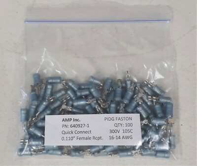 AMP 640927-1 PIDG FASTON Quick Connect Terminal .110 x .016, 16-14 AWG, 100 pcs