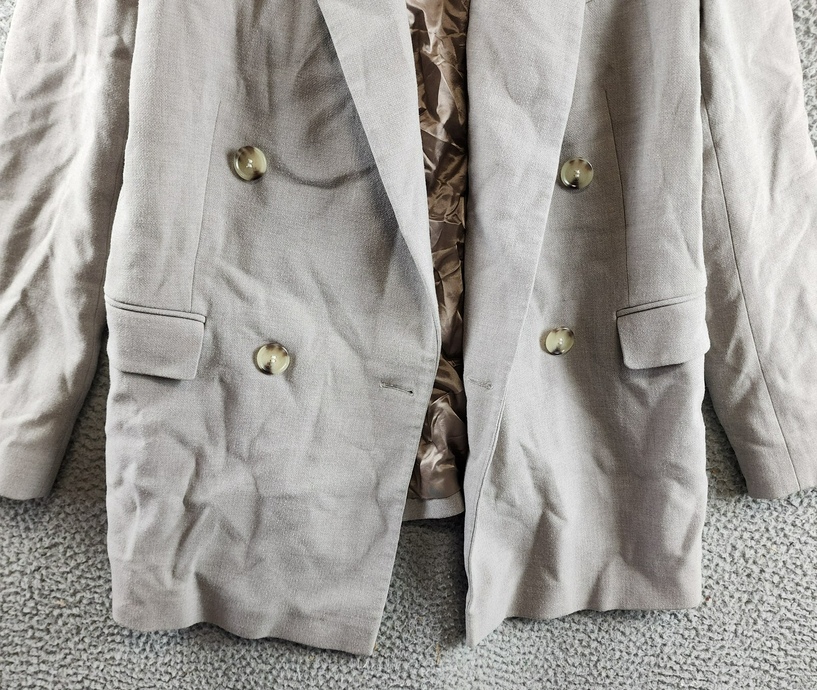 BOSS Regular-Fit Double-Breasted Jacket Women's 8 Gray Notch Lapel Long Sleeve - Picture 3 of 19