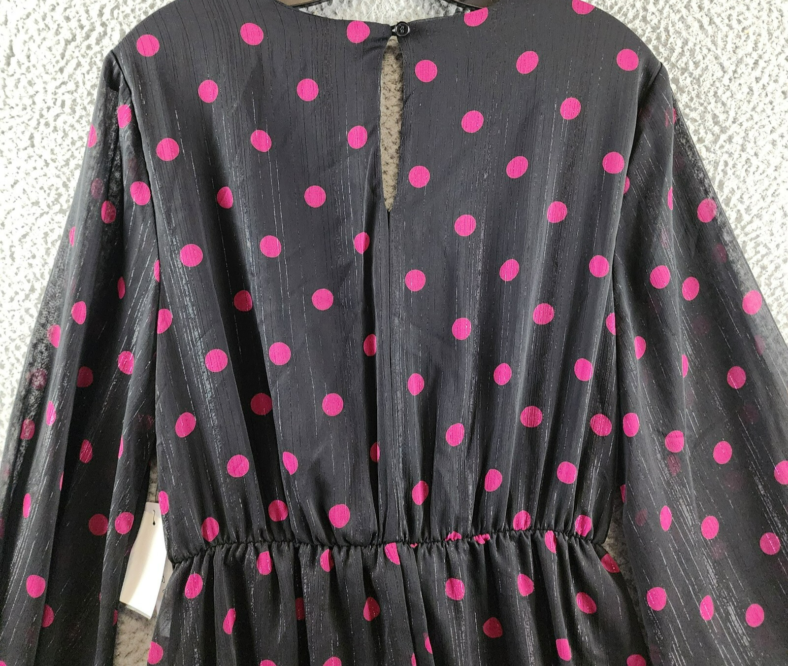 Emma & Michelle Faux Wrap Dress Women's L Black/Red Dot Snap Front Button Back - Picture 13 of 13