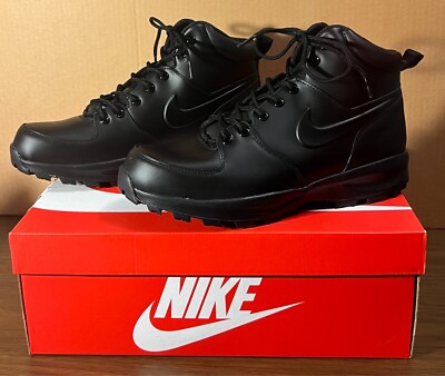 Nike Manoa Leather Hiking Boots 454350-003 Mens 10 Triple Black High Top-new/box