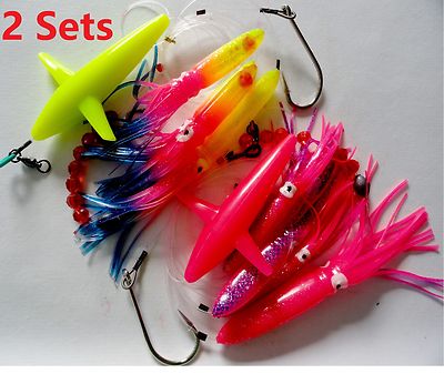 DAISY CHAIN BAIT RIG BULB SQUID /& BIRD TUNA MARLIN TROLLING LURES-BLUE