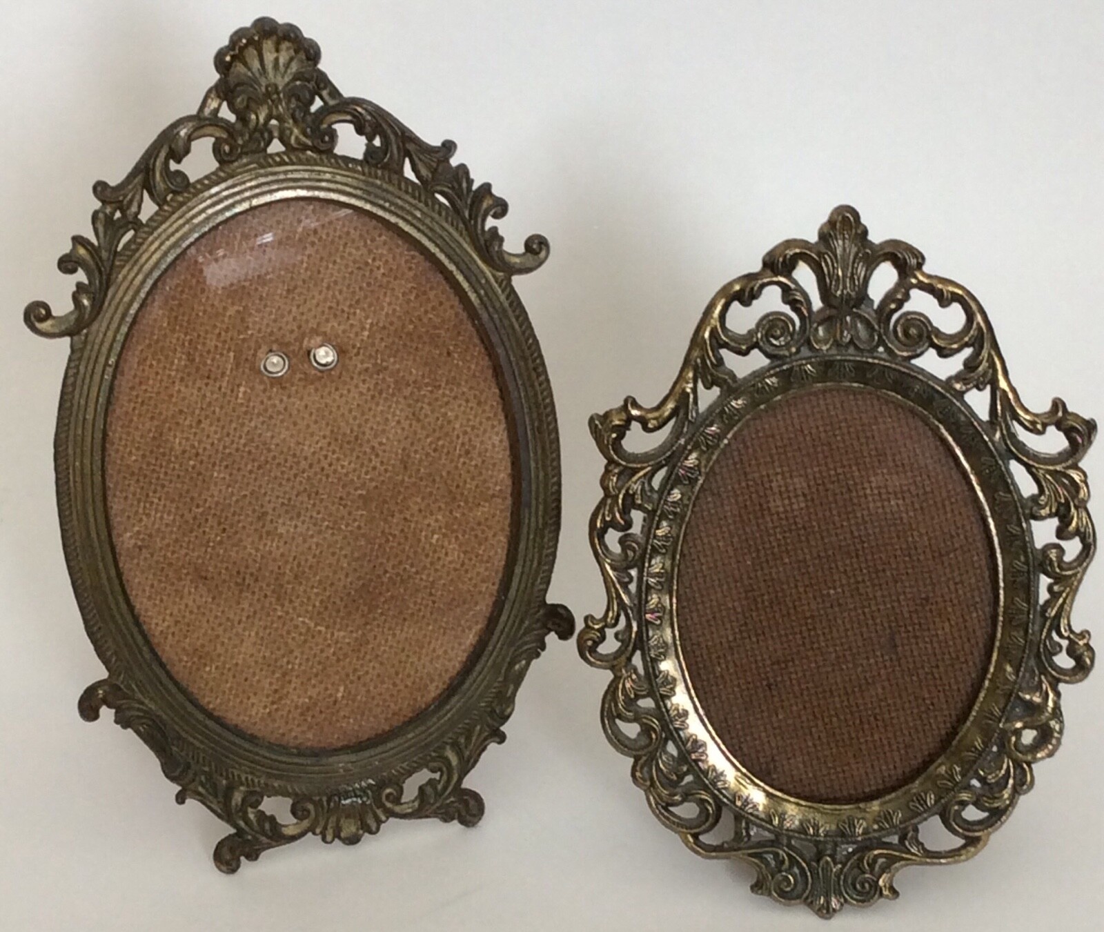 2 Vintage Small Ornate Metal PICTURE FRAMES w/ Easel ~ Italy