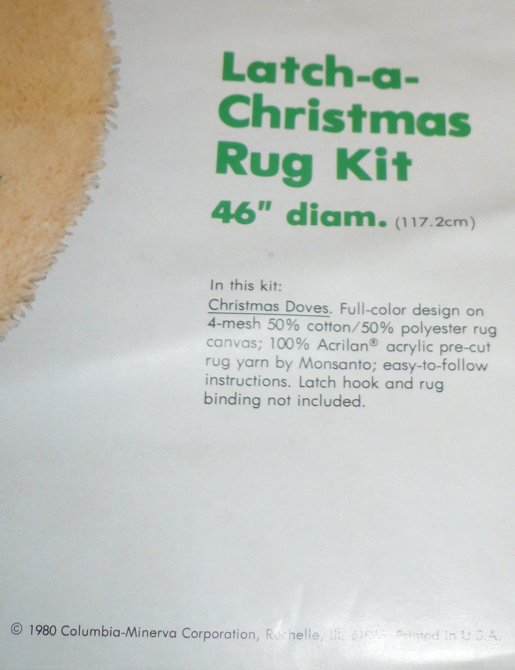 Vintage 1980 Christmas Doves Tree Skirt or Rug Latch Hook Kit Holiday 46