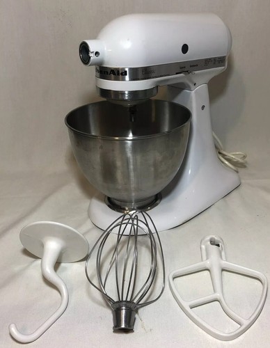 KitchenAid K45SS White Tilt Head Mixer w/ 3 Attachments & Bowl