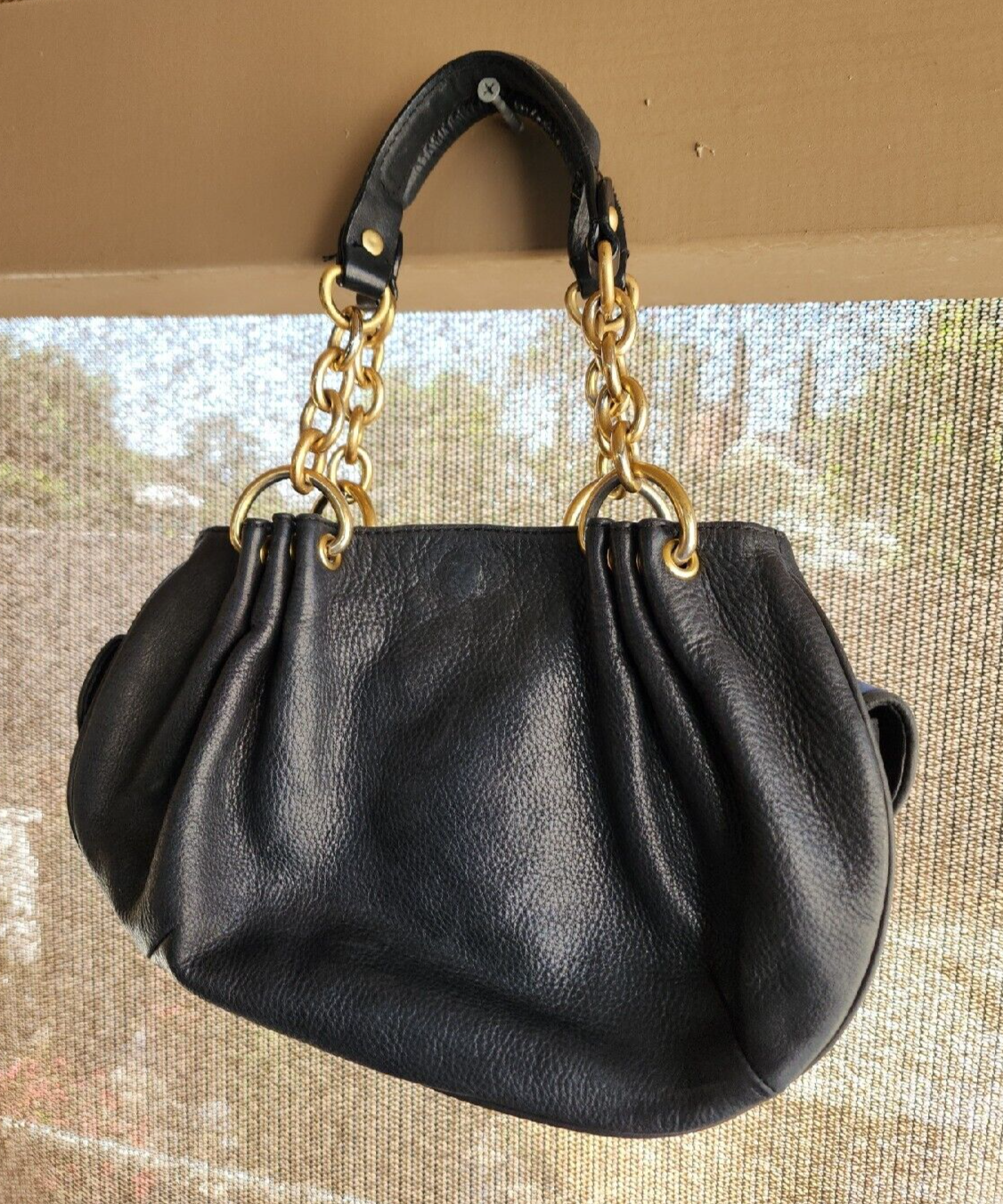 【MUCENT】 DUDELY SIDE POCKET VINTAGE LEATHER SHOULDER BAG Juicy Couture Vintage Black Leather Shoulder Bag Side