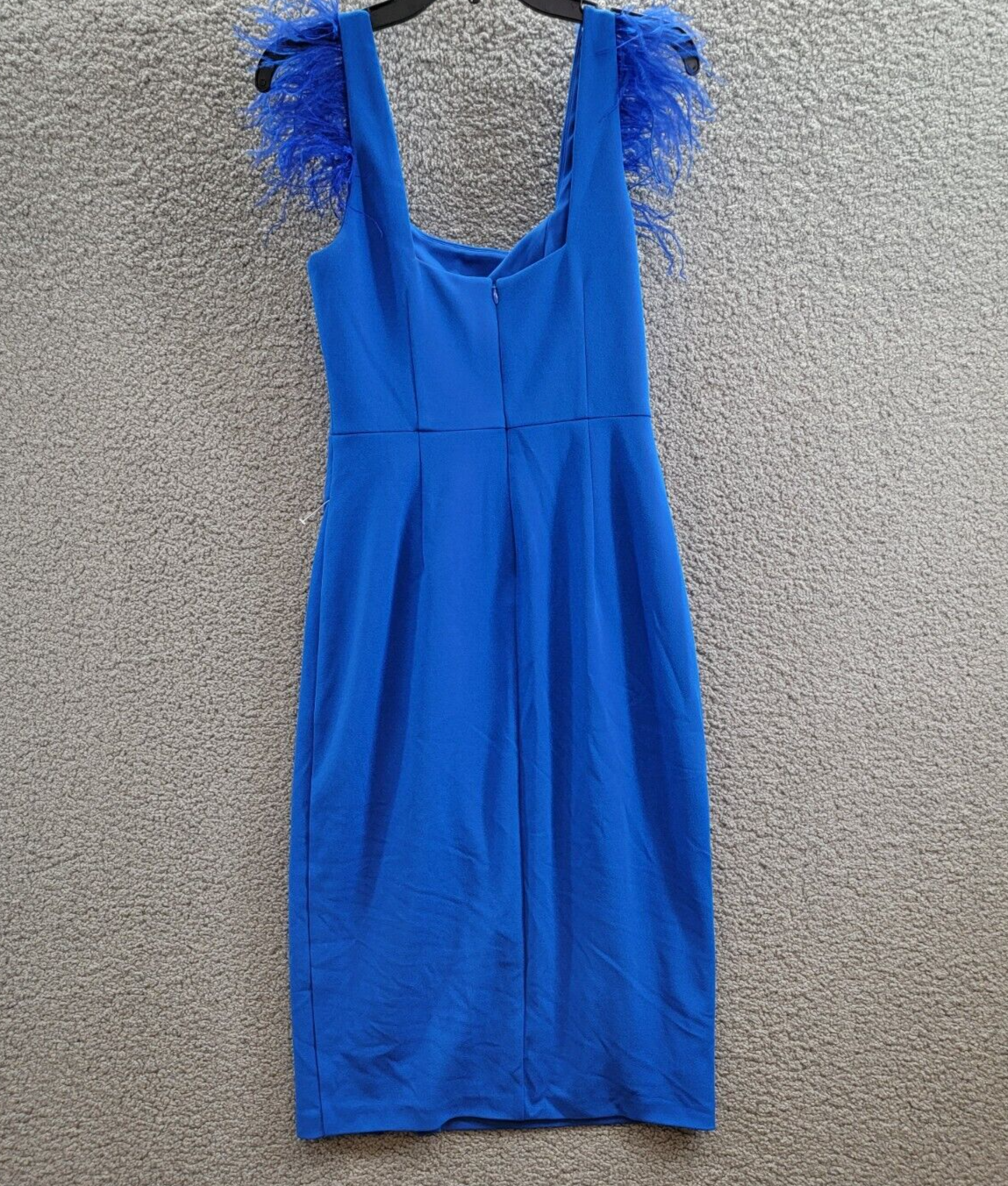Aidan by Adrianna Papell Feather-Trim Sheath Dress Women's 8 Blue Solid Back Zip - Picture 9 of 16