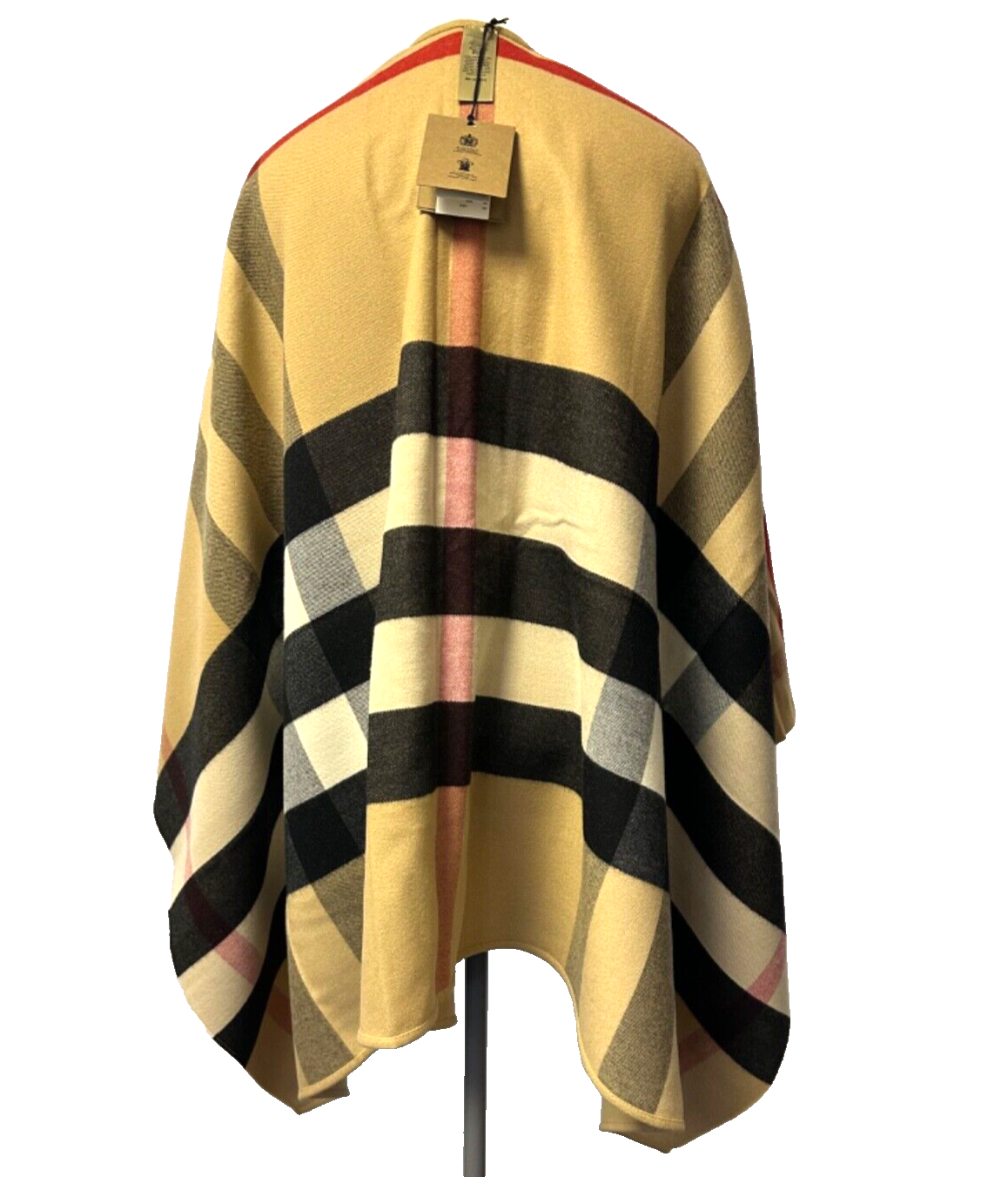 Pre-owned Burberry Authentic  Ladies Reversable Wool Check Cape Shawl 40294061 In Beige