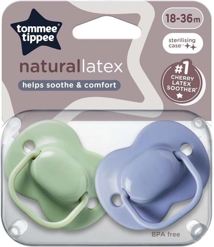 Cherry Latex Soother, 18-36 Months, Green and Blue, Pack of 2 Soothers with 100%