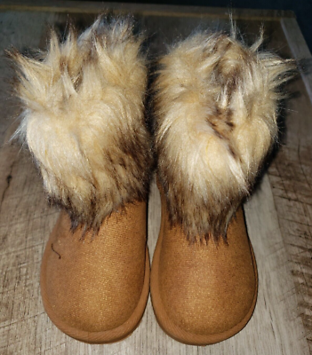 toddler girls size 5 WINTER BROWN BOOTS faux fur thick TRIM WARM