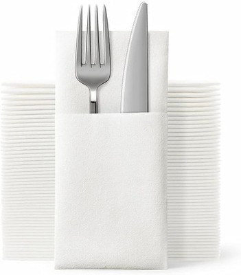 JEBBLAS Disposable Cloth Like Napkins Built-in Flatware 40x40 cm, 50 Pack 