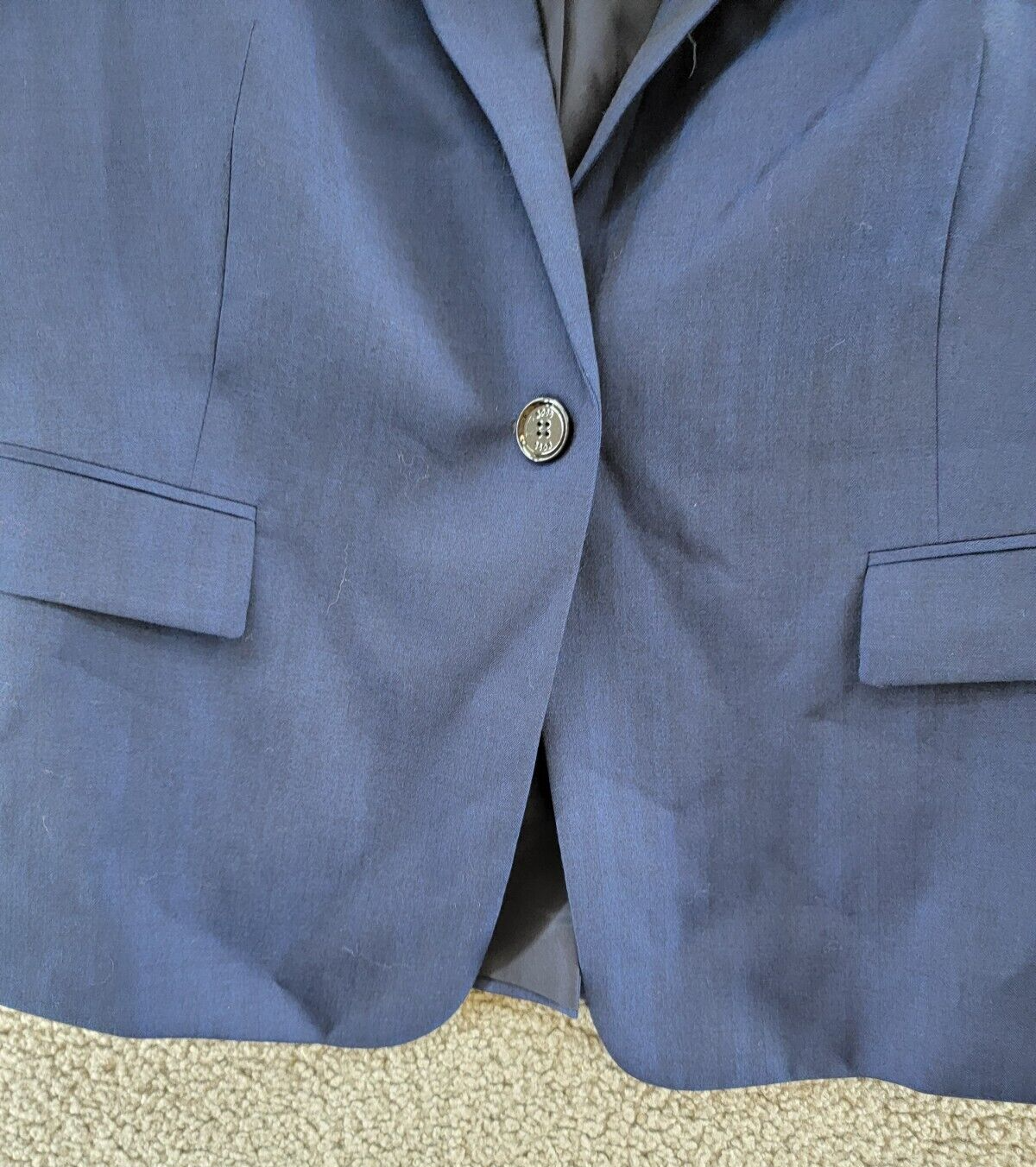 Pre-owned Hugo Boss Boss Jeniver Single Button Wool Blend Blazer Women's 6 Navy Flap Pockets L/s In Blue