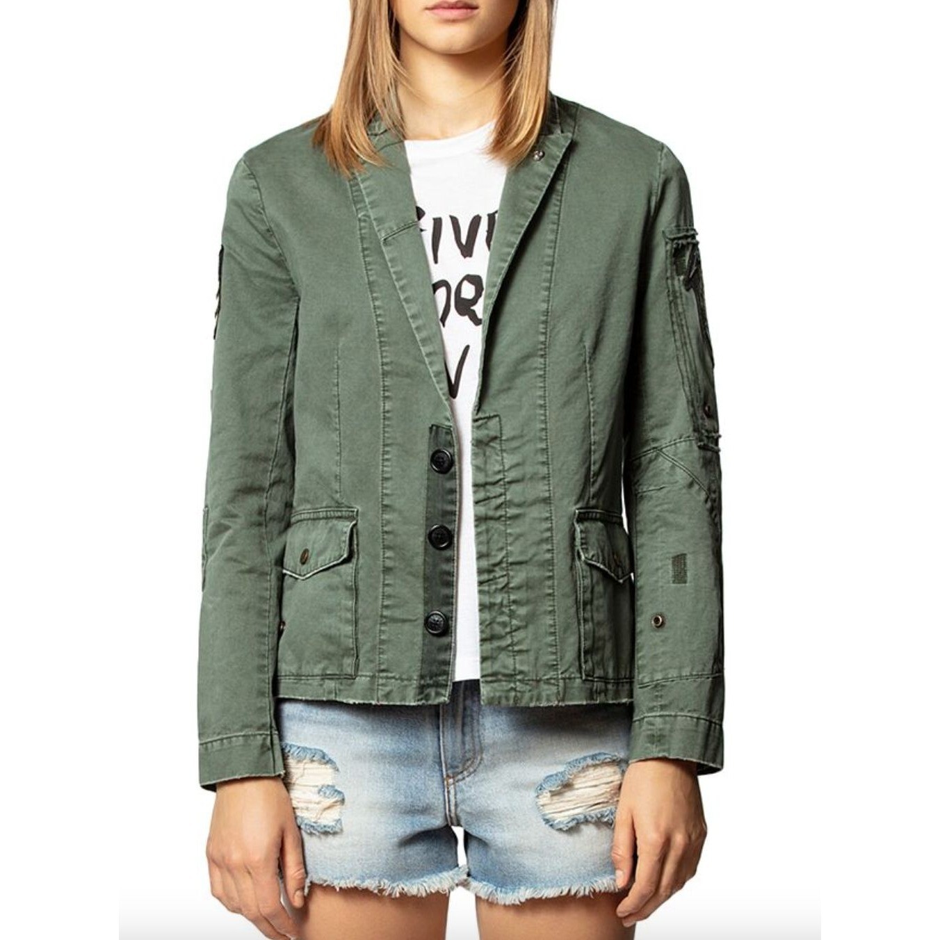 Zadig & Voltaire Virginia Grunge Military Jacket Size Size