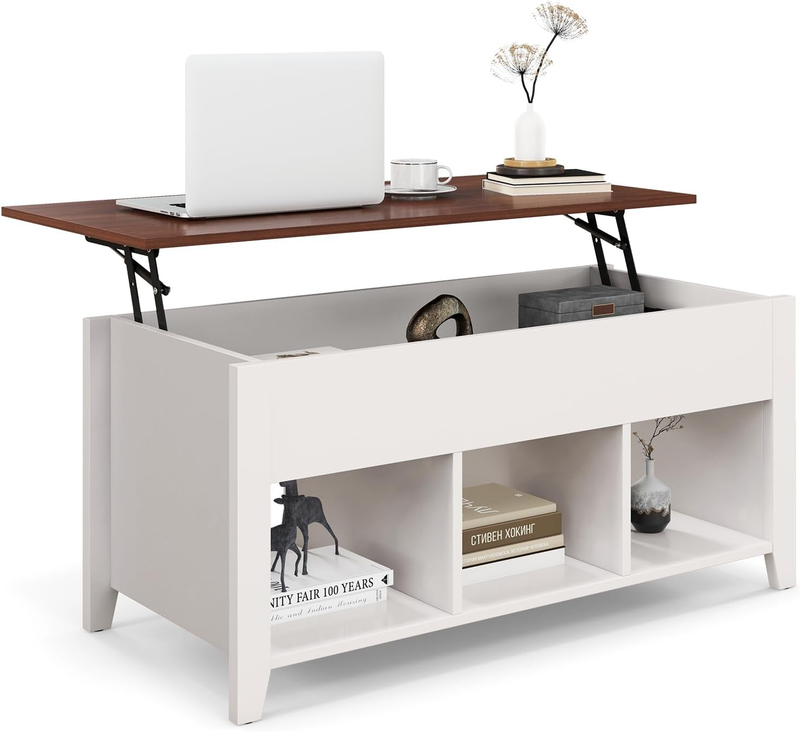 Wood Lift Top Coffee Table, Modern Tea Storage with Hidden Compartment and Open
