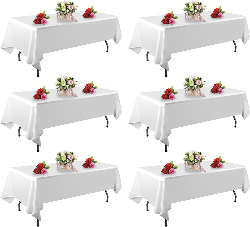 6 Pack White Rectangular Tablecloths, 60 x 102 Inch, Stain & Wrinkle Resistant P