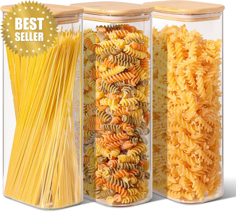 Rectangle Glass Jars with Lids, 2.1L Glass Storage Containers with Bamboo Lids,