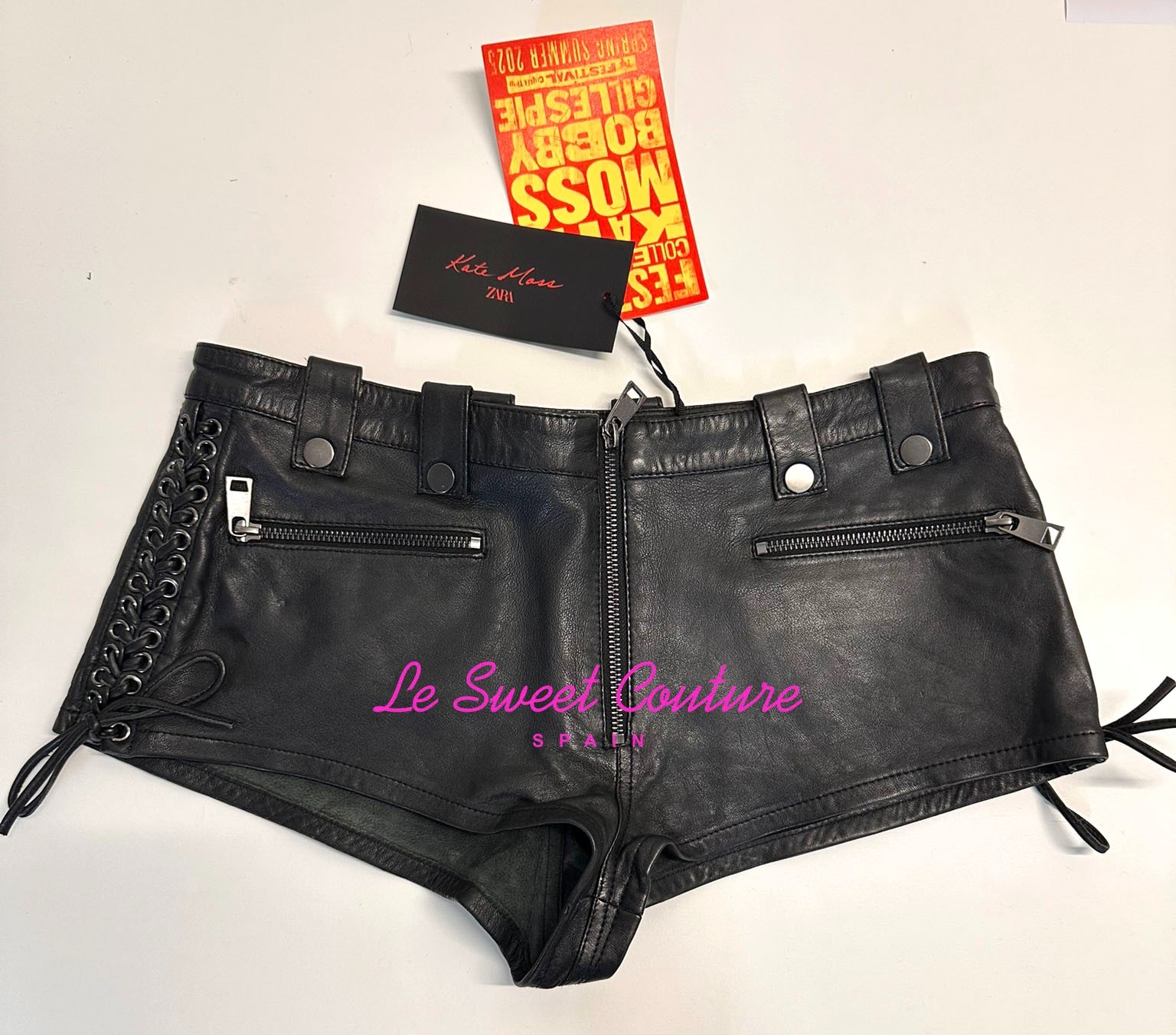 【LAST NEST】\"LEATHER EMBROIDERED SHORTS\" LAST NEST (ラストネスト) LEATHER SWITCHING SHORTS / BLACK