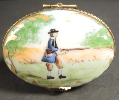 Vintage Limoges France Rochard Oval Trinket Box - Hand Painted Hunting Scene
