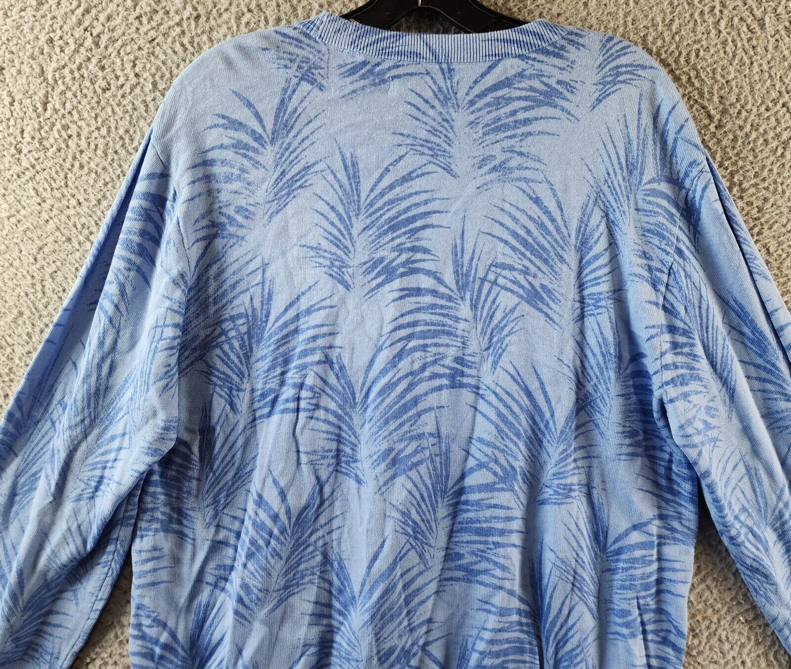 Cubavera Palm Print Crewneck Jacquard Sweater Men's L Della Robin Blue Pullover - Picture 14 of 14