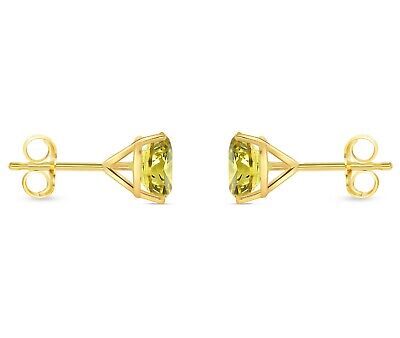 Pre-owned Shine Brite With A Diamond 2.75 Ct Round Cut Canary Earrings Studs Solid 14k Yellow Gold Push Back Martini