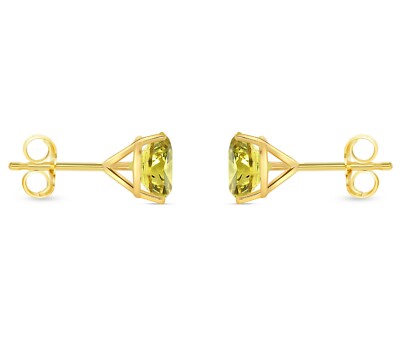 Pre-owned Shine Brite With A Diamond 2.50 Ct Round Cut Canary Earrings Studs Solid 14k Yellow Gold Push Back Martini