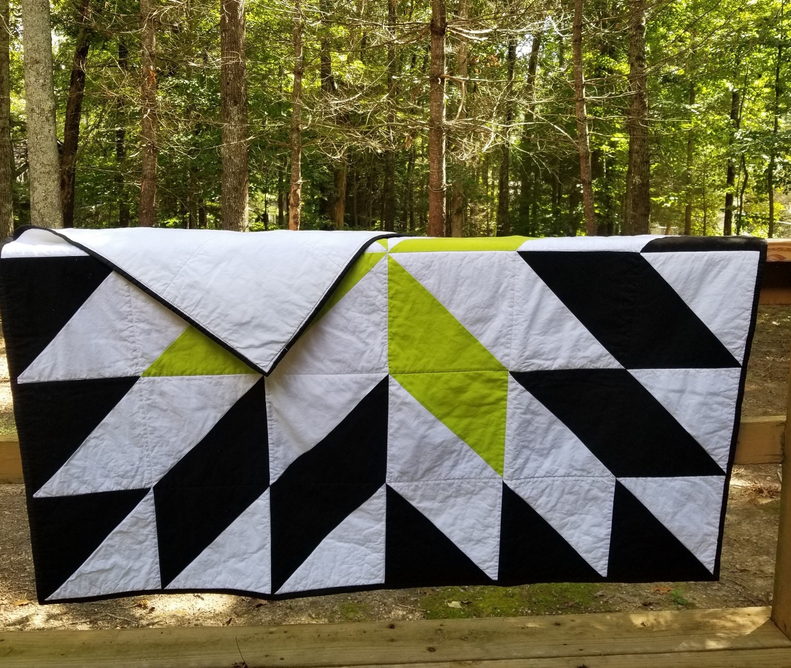 Quilts For Sale, White,Black and Green Modern Geometric 56