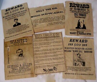 Wanted Poster Lot Billy the Kid Cole Younger Johnny Ringo Wells Fargo Old West