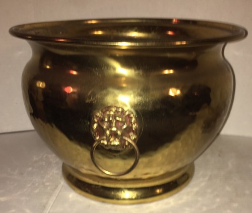 Beautiful Antique Brass Planter S.W. Farber New York Hammered Brass w Lion