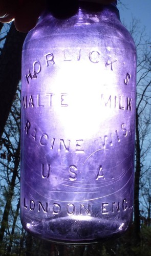 SUNROOM DECORATOR BOTTLE-Large Horlick's Malted Milk Jar-Dark Amethyst-1910s