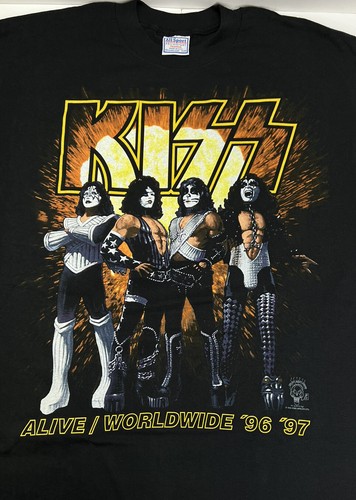 ヴィンテージ KISS ALIVE WORLDWIDE 96 97 Tシャツ L Vintage Kiss Alive Worldwide Tour T-Shirt 96 97 Band Tee