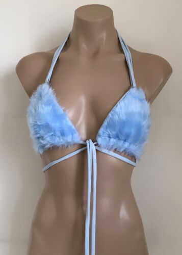 Schminke 🍬 festival fur triangle bra top bikini fluffy fluorescent clothing UV 