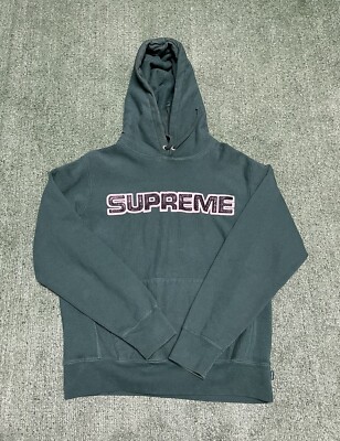 authentic supreme fw18 cursive embroidered est 1994 hoodie light blue m used 195455035590