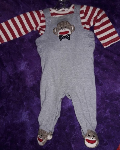 Sock Monkey Sleeper Size 3 M Knit sock monkey feet & HC book Baby Starters EUC