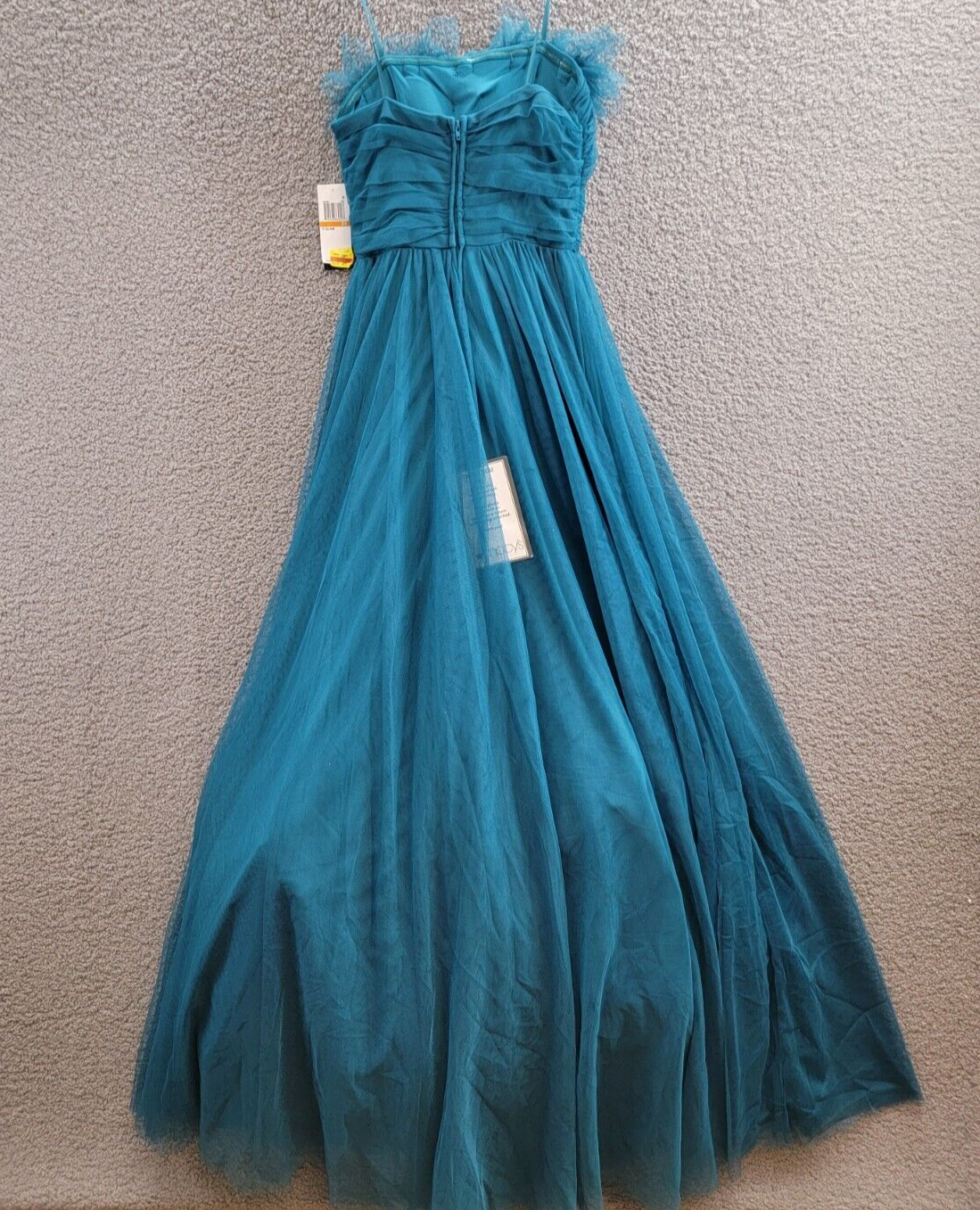 City Studio Flower-Neck Ruched Strapless Ballgown Juniors' 3/4 Teal Back Zip - Picture 9 of 15