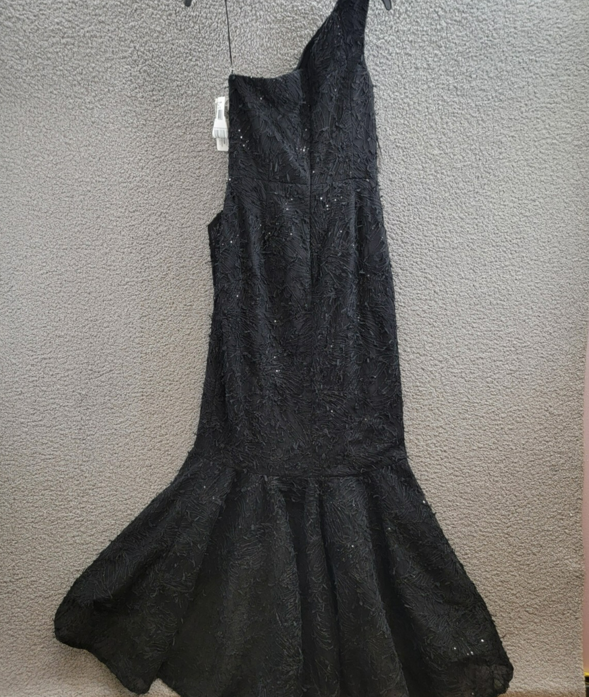 Teri Jon by Rickie Freeman Sequin Embroidered One Shoulder Gown Women's 8 Black - Picture 9 of 15