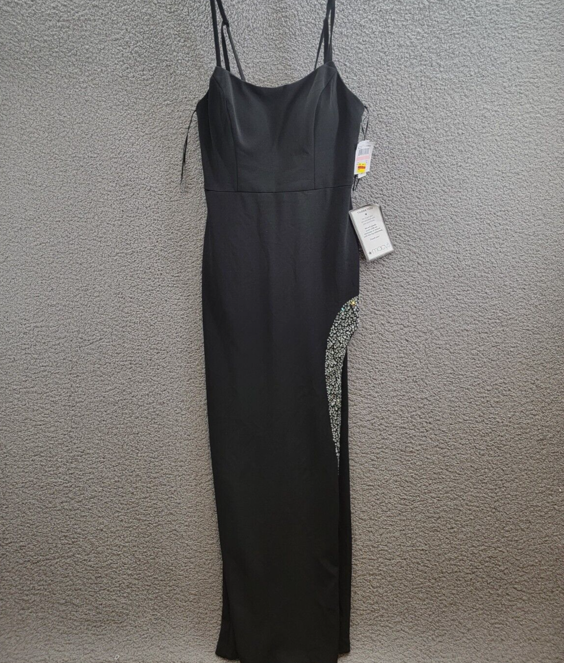 Nightway Rhinestone-Trim Strappy-Back Gown Women 10 Black Straight Neck Back Zip - Picture 2 of 15