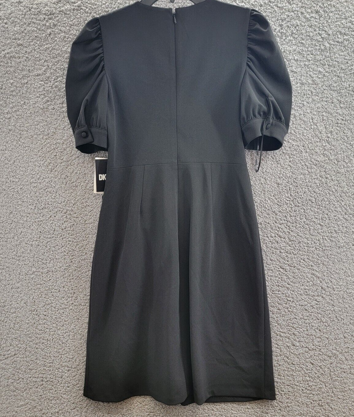 DKNY Puff-Sleeve Ruched Dress Women's 4 Black Round Neck Back Zip Closure S/S - Picture 12 of 19