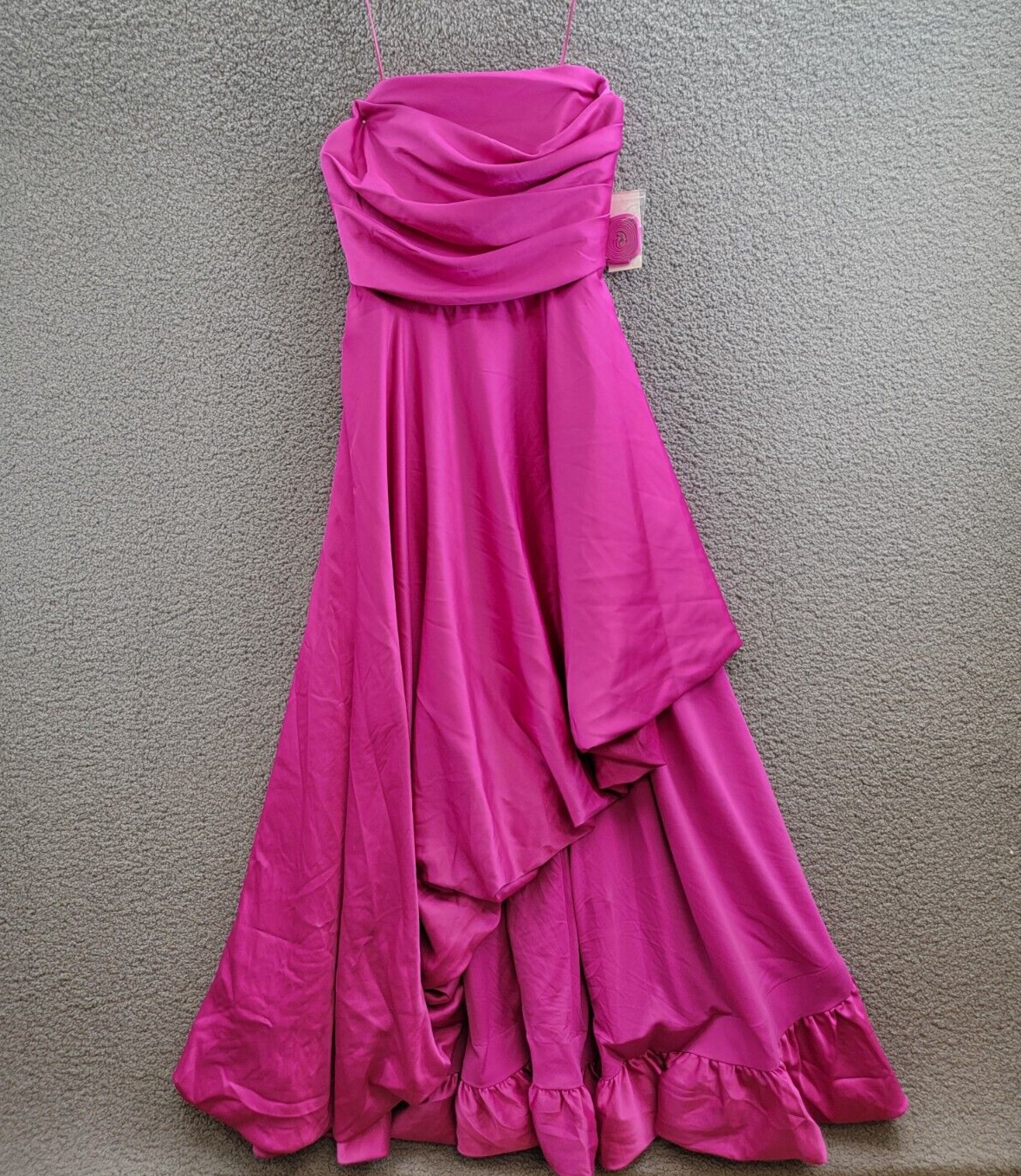Taylor Asymmetric Sleeveless Satin Gown Women's 10 Magenta Back Zip Closure - Picture 2 of 17