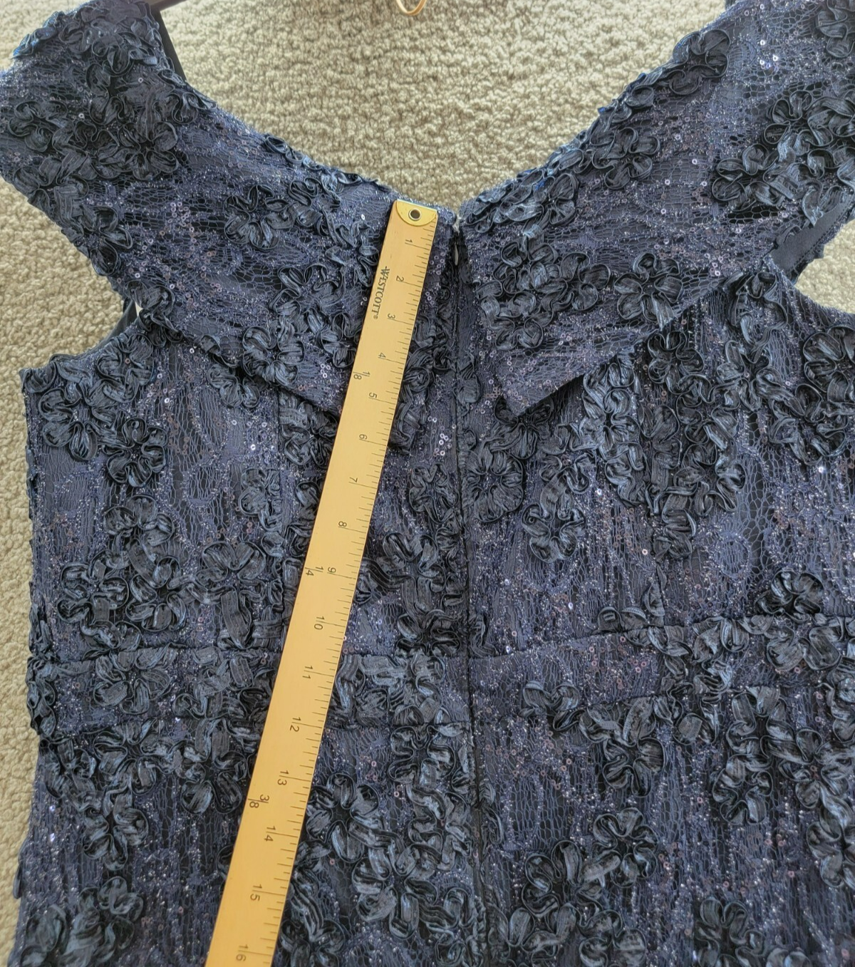 Xscape Plus Size Off Shoulder Embroidered Lace Dress Women's 16W Navy Back Zip - Picture 16 of 21