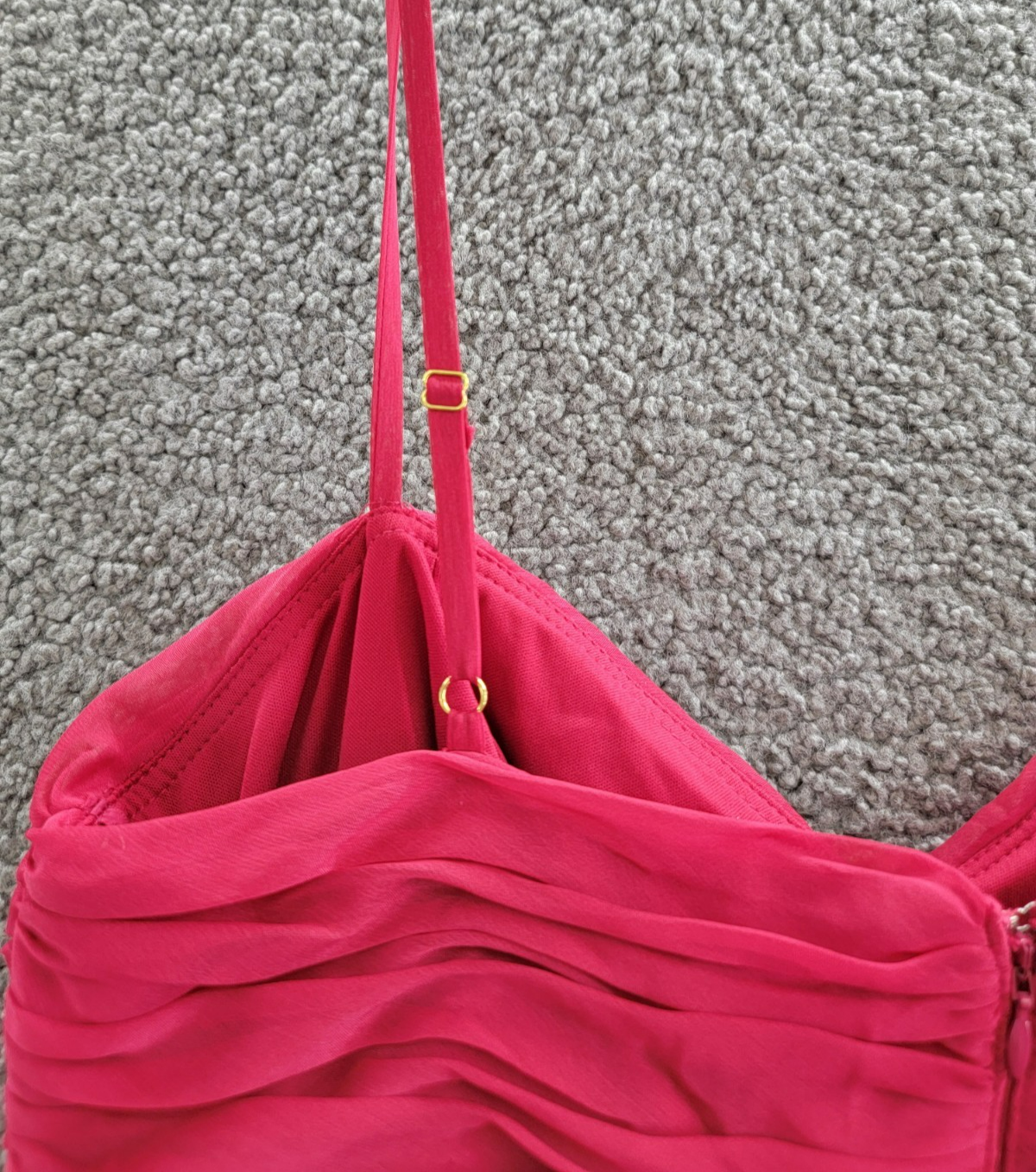 AQUA Pleated Chiffon Gown Women's 12 Red Solid Sweetheart Neck Back Zip Closure - Picture 14 of 18
