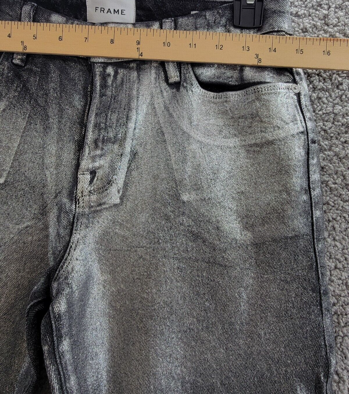 FRAME Le Crop Mini Mid Rise Coated Bootcut Jeans Women's 28 Gunmetal Button Zip - Picture 5 of 18