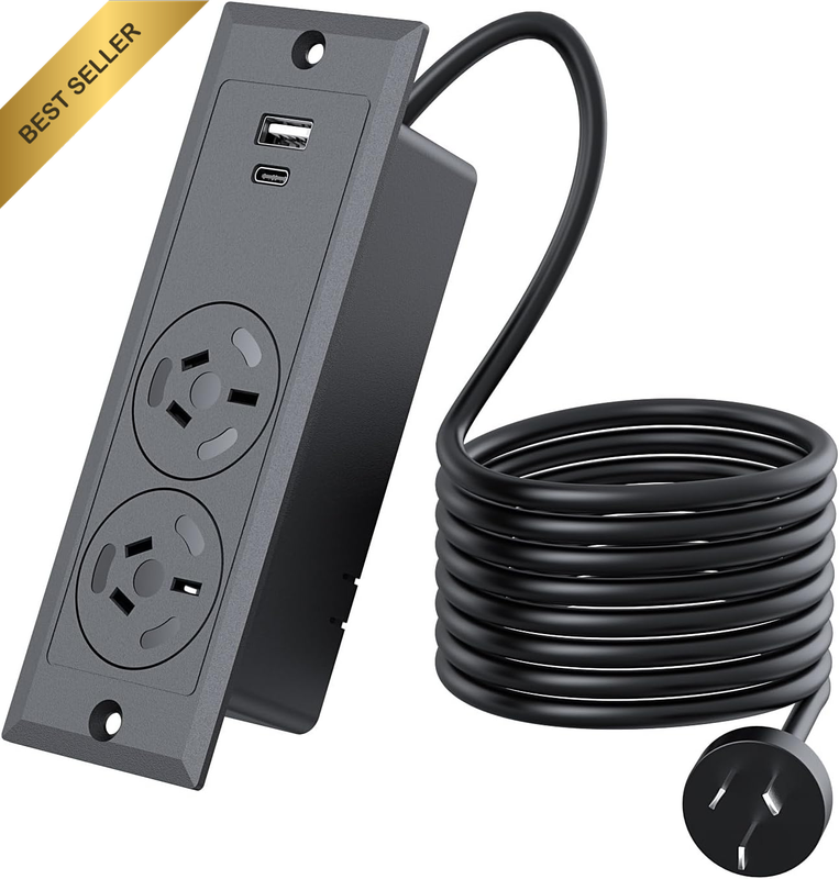Recessed Power Board,  Recessed Power Strip with 2 Outlets, PD 20W USB A+C Ports