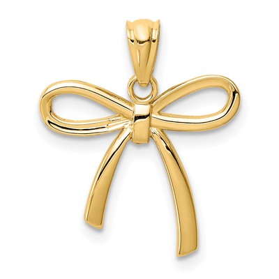 Avariah Solid 14k Yellow Gold Polished Small Ribbon Bow Pendant