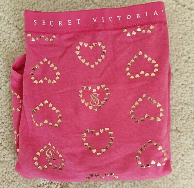 Rare NEW Victorias Secret High Cut Leg Panty Brief Cotton PINK GOLD VS HEARTS  M