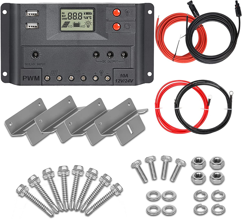 100 Watt 12 Volt Solar Panel Starter Kit, with 10A PWM Charge Controller, High E