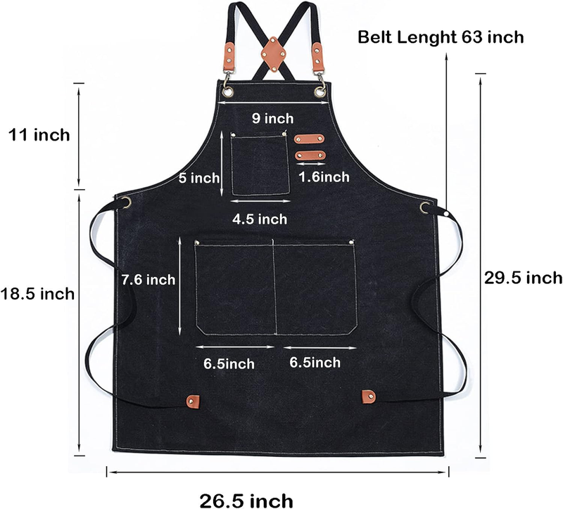 Chef Apron for women men,Adjustable Canvas Apron with Large Pockets,Crossback,Wa