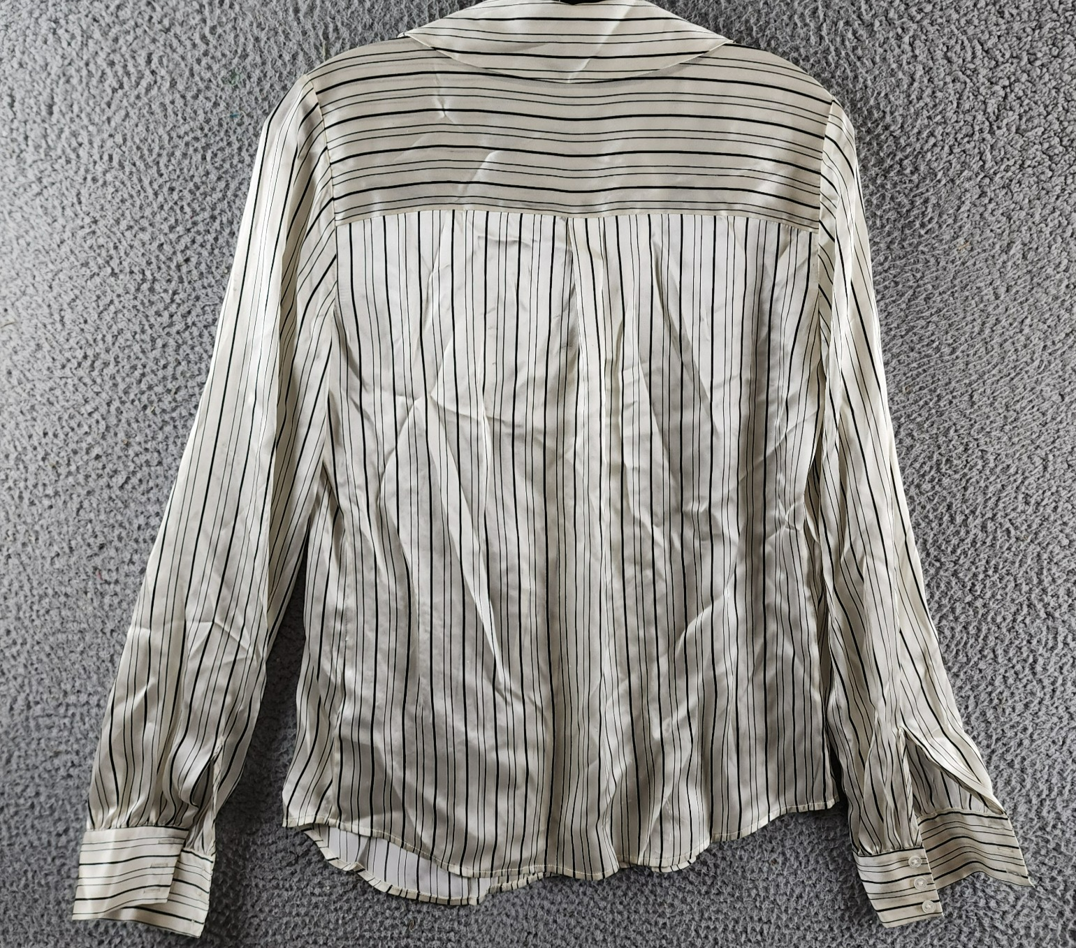 PAIGE Capriana Striped Silk Shirt Women's XS Antique White/Black Long Sleeve - Picture 12 of 14